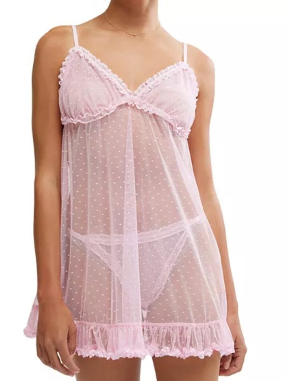 NWT Intimately Free People Mini Slip Dress Heart to Heart PINK Mesh Lace Ruffled
